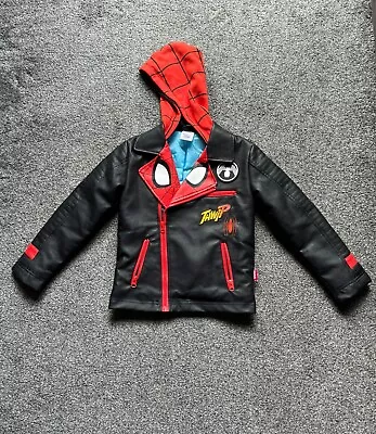 Disney Jacket Size 5 -6 Years Marvel Spiderman Faux Leather Hoodie Biker Jacket • £34.95