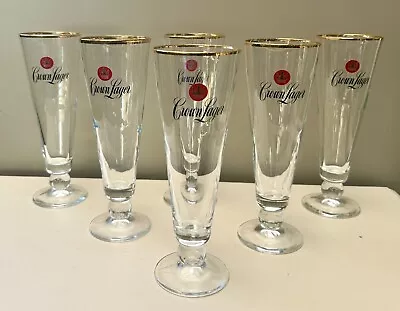 Vintage Collectable Crown Lager Fluted Gold Rim Beer Glasses Unused Set 6 • $70