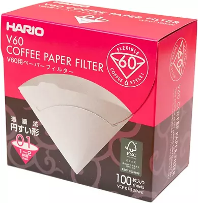 Hario V60 Paper Coffee Filters Size 01 White 100Ct Boxed • $20.99