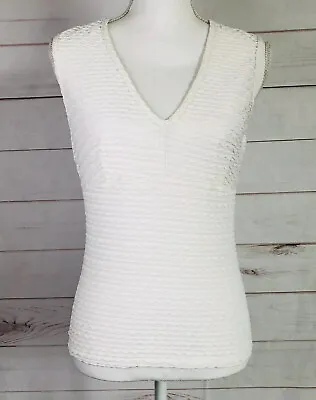 Victoria’s Secret Moda International White Textured V Neck Sleeveless Top Large • $17.99