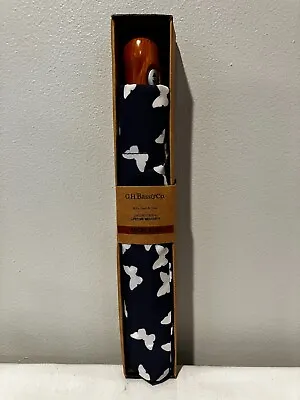 G H Bass Navy Blue Umbrella White Butterflies Micro Slim Auto New 40  Arc • $14