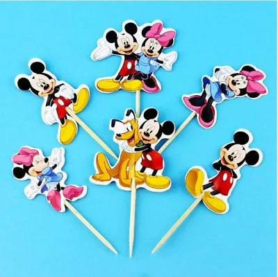 24 Pcs Mickey Minnie Mouse Cupcake Toppers Picks Kids Party Cartoon Supplies NEW • $5.99