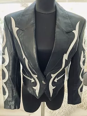 Vintage Michael Hoban North Beach Black / Silver Cropped Leather Jacket Size 3/4 • $239.99