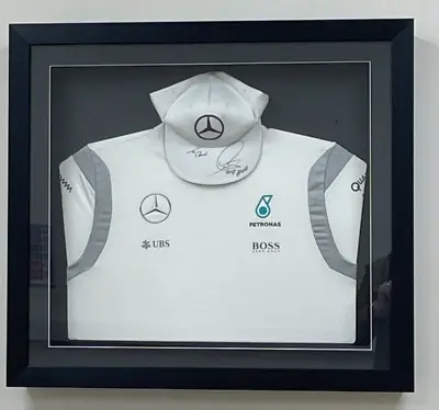 Signed Lewis Hamilton Cap With Race Worn Hungarian GP Shirt Unwashed! Framed • £999.99