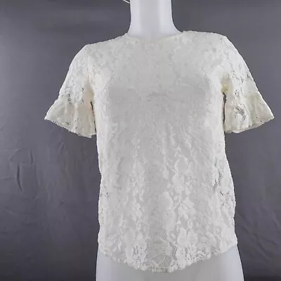 LOGG H&M Womens Top SIze 4 Off White Lace Sheer Coquette Fairy Base Layer Y2K • $16.97