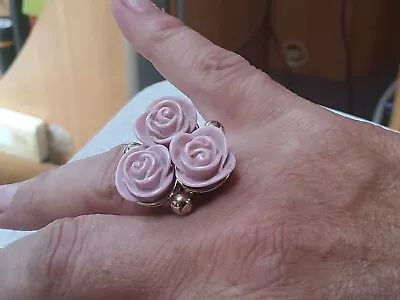 3 Roses Lucite Roses Then Heres 1 Clear Rose Colour Ring Golden LoopSz L3/4 • £4.85