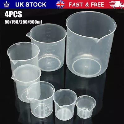 4x 50-500ml Plastic Measuring Glass For Laboratory Beaker Kitchen Liquid Jug Set • £6.44