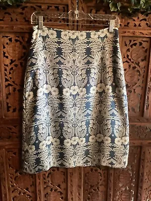 Abigail Borg For J Crew 100% Silk A Line Skirt Floral Print Blue White Sz 0 • $16