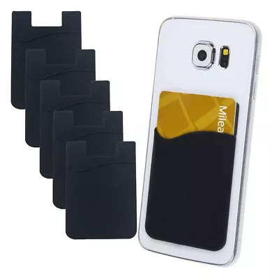 5x Silicone Credit Card Holder Cell Phone Wallet Pocket Sticker Adhesive Black • $6.39