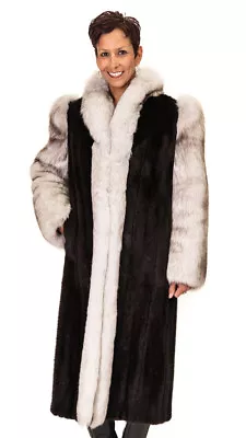 CLEARANCE! Ranch Mink Fur Coat With Blue Fox Trim Size 8P • $3295