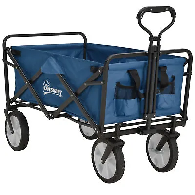 Outsunny Folding Outdoor Storage Trolley Cart Bag Telescopic Handle Brakes Green • £58.99