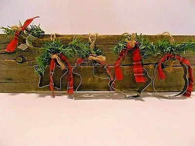 Vintage Tin Cookie Cutters As Christmas Ornaments Set Of 5 Star Snowmen Reindeer • $14.99