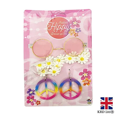 Hippie Fancy Dress Up Set 60-70s Costume Accessory Headband Earrings GlassesH146 • £5.62