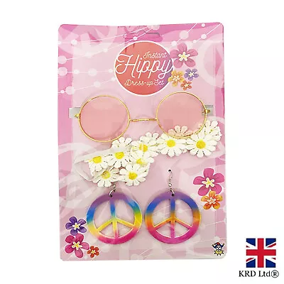 Hippie Fancy Dress Up Set 60-70s Costume Accessory Headband Earrings GlassesH146 • £5.62