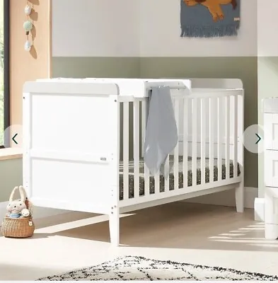 Tutti Bambini Rio Baby Cot Bed 2 In 1 Crib & Toddler Bed Top Changer White Grey • £120