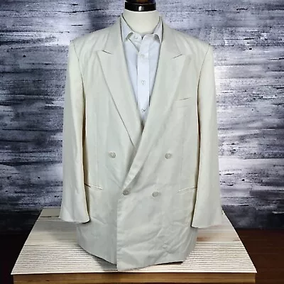 Hollywood Fashions Blazer Jacket Mens 48R Beige Cream Polyester Double Breasted • $44.40