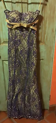 Mauri Simone  Blue Sequined Lace/Green Strapless Evening Gown/Formal Size 2 NWT • $69.99
