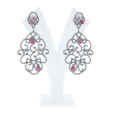 Ruby Diamond Pave 925 Sterling Silver Earring Fine Engagement Fine Jewelry • $279.77