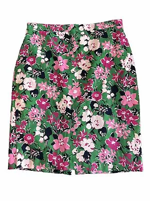 J.Crew Factory Women 8 Green Pink Floral Preppy Lined Cotton Sateen Pencil Skirt • $15.40