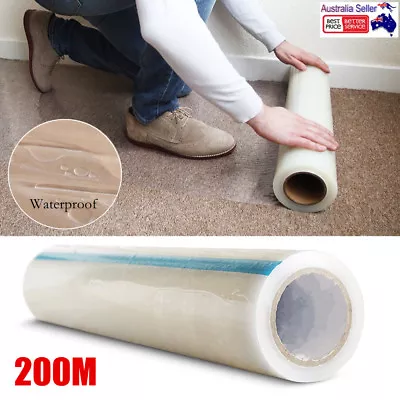 200M Carpet Protector Film Clear Self Adhesive Plastic Protection PE Dust Cover • $79.88