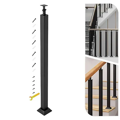 Stair Balusters Post Black Square Metal Stair Railing W/ Flat Banister Column • $42