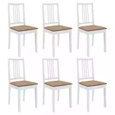VidaXL Dining Chairs With Cushions 6 Pcs White Solid Wood • $587.98