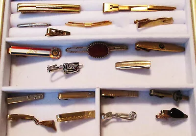 Vintage 19 Tie Clips~Jadeite Tourmaline & Tanzanite Stones~SWANK~FOSTER~HICKOK • $15