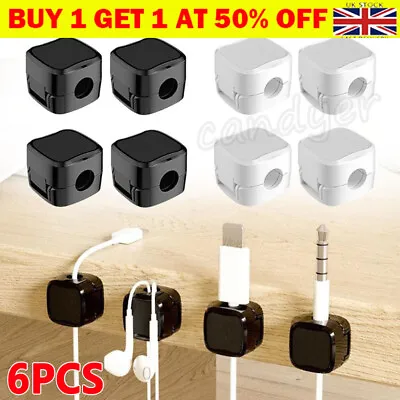 6x Magnetic Cable Clips Self-Adhesive Cord Organizer Holder.Desk Cables.Fixed ◇ • £3.86