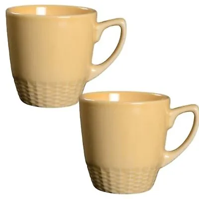 Set Of 2 Yellow Basketweave Mugs By Martha Stewart Matching Cottagecore Country • $20