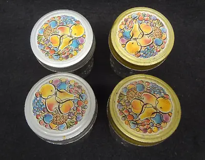 $38.95 • Buy 4 - 12oz Quilted Crystal Jelly Jars Vintage 1970’s With Fruit Metal Lids