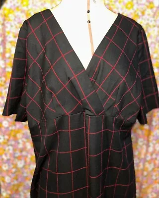 Black And Red Wiggle Dress Red Plaid Wrap Bodice Vintage Reproduction Sz XL • £23.75