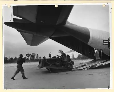 1960s USAF C-130 Hercules Unloads 101st Airborne Bulldozer 8x10 Original Photo • $14.99