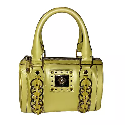 Vintage VERSACE Medusa Head Yellow Patent Leather Chain Detail Satchel Handbag • $448.50