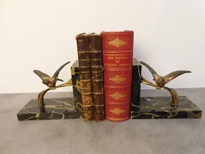 Pair Of Bookend Books Bronze And Marble Birds No ° 1 • $170.69