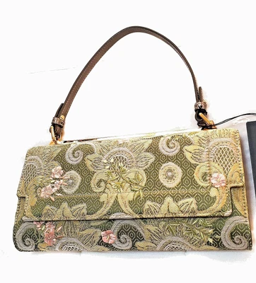 $95 • Buy Jim Thompson Green Embroidered Gold Silk Party Handbag New TH5