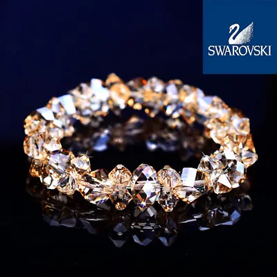 Women's Champagne Color Hand Made With Swarovski Crystals Bridal Bracelet T14 • £37.57