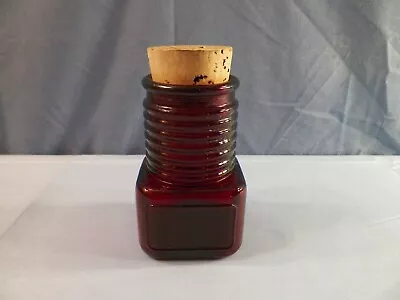 Wheaton Ruby Red Glass Apothecary Spice Jar Ribbed Design Cork Stopper INV2 • $9.99