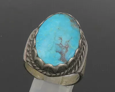 925 Sterling Silver - Vintage Antique Turquoise Cocktail Ring Sz 12.5 - RG20516 • $139.55