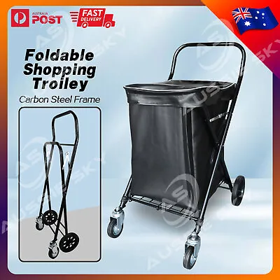 Shopping Trolley Foldable Carbon Steel Grocery Cart With Leather Waterproof Bag • $94.99