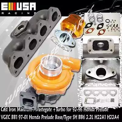 Cast Iron Manifold &ADJ. 38mm Wastegate+Turbo Fits97-01 H22A Prelude Type S JDM • $339.99