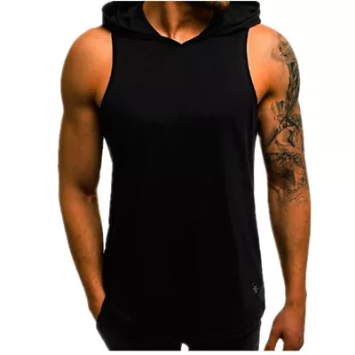 Mens Sleeveless Pullover Vest Casual Gym Fitness Hooded Tank Tops Muscle T-Shirt • £8.33