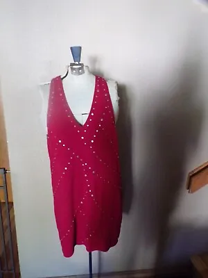 Esley Womens Medium M Sleeveless Studded Little Red Dress Racerback Tank Short • $10.99