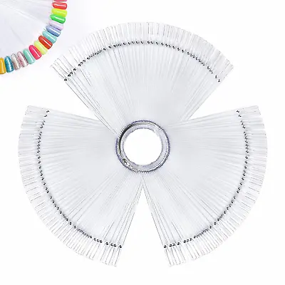 150 Pcs Clear Nail Swatch Sticks With Ring Fan Shape Nail Art Polish Display Tip • $9.90