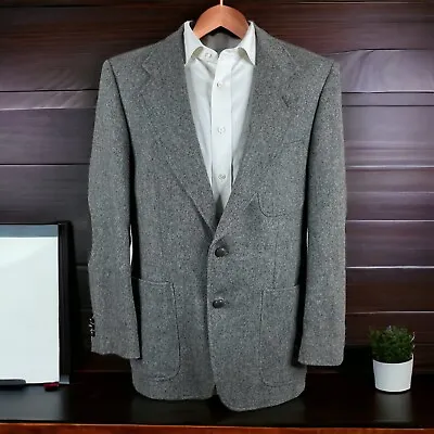 Vintage Kuppenheimer Sport Coat Blazer Mens 42R Gray Tweed Elbow Patches • $59.40