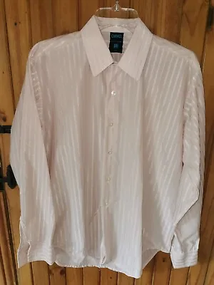 Carvel Bri-Nylon Vintage Mens Shirt 15.5  Peach With Shimmery Stripe • £4.99