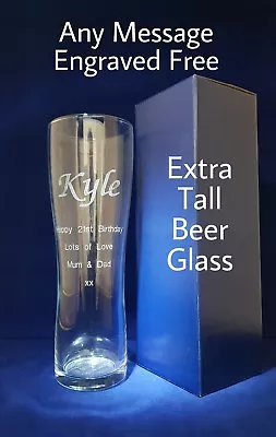 PERSONALISED ENGRAVED TALL PINT GLASS Inc GIFT BOX 18th 21St 25th BIRTHDAY GIFT • £11.94