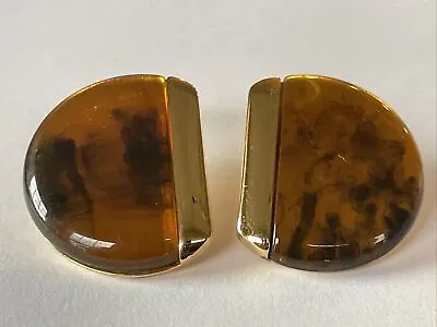 Vintage Trifari Marked Amber Earrings With Gold Toned Accents • $19.95