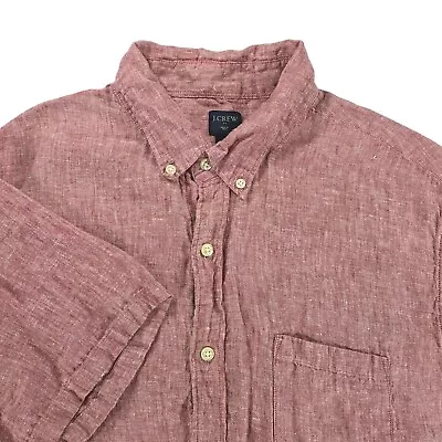 J Crew Linen Button Shirt Mens XL Red Short Sleeve Casual Travel Summer • $17.42