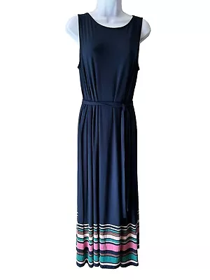 J. Jill Sleeveless Maxi Dress Dark Blue Stripes Waist Tie Womens Size Medium NWT • $23.40