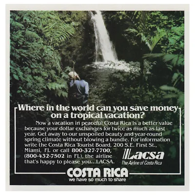 1982 Lacsa Costa Rica: Tropical Vacation Vintage Print Ad • $6.75
